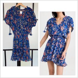 Misa Los Angeles Floral Blue Dress M Dominique Smocked Boho Maximalist Event